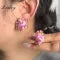 Lxalry 18K Gold Plated Pink Zircon & Enamel Floral Earrings - Vintage Statement Style For Weddings And Parties, Tarnish-Free, Hypoallergenic, Retro Earrings, Gift For Her