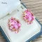 Lxalry 18K Gold Plated Pink Zircon & Enamel Floral Earrings - Vintage Statement Style For Weddings And Parties, Tarnish-Free, Hypoallergenic, Retro Earrings, Gift For Her